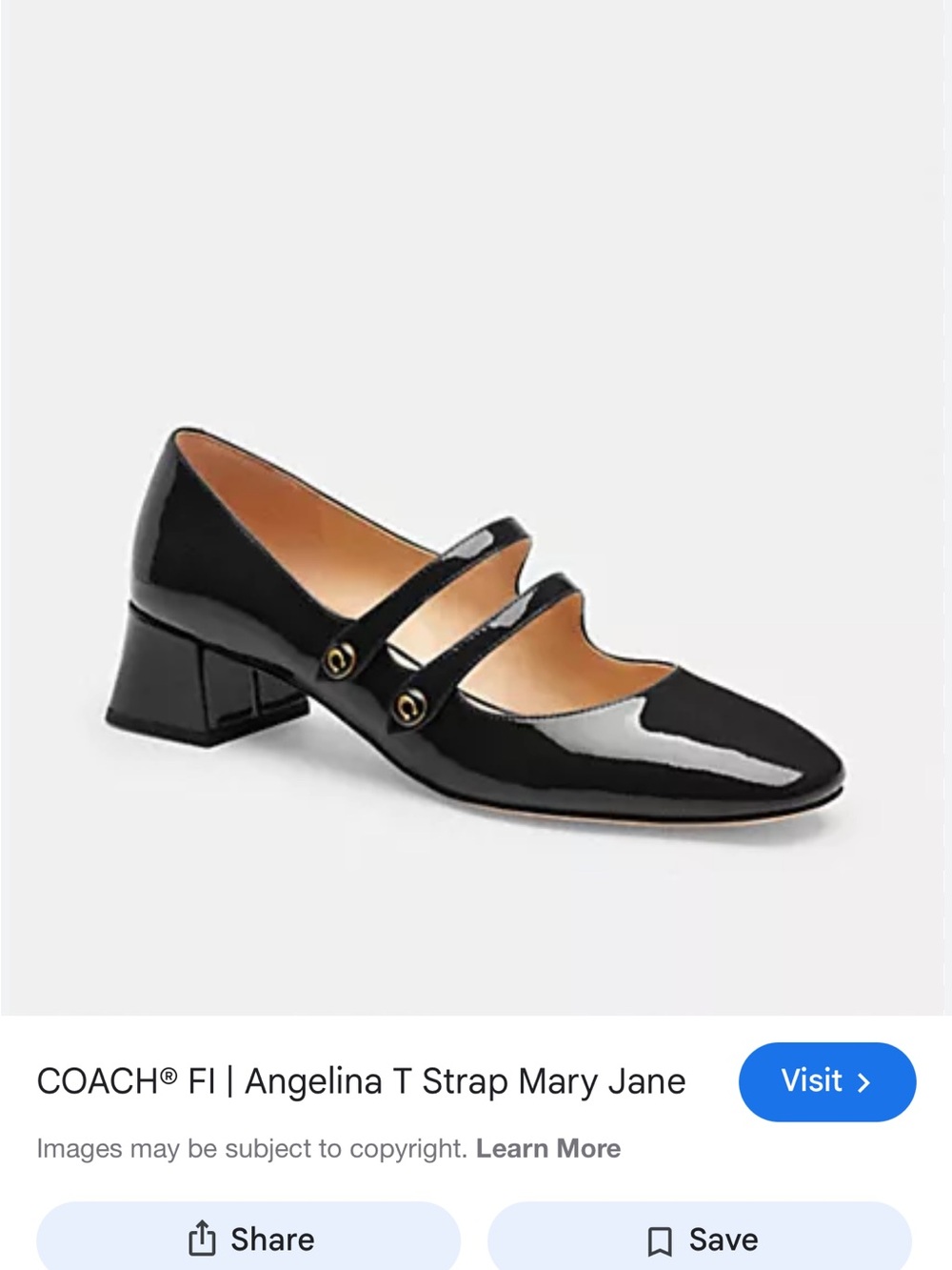 Coach Angelina Double Buckle Mary Jane Black Patent Pumps